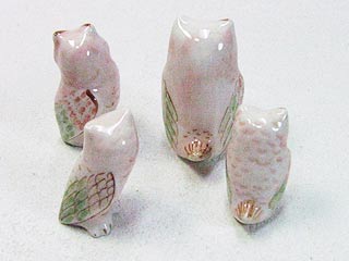 タイ雑貨・陶製動物の置物「陶製フクロウ親子C4」