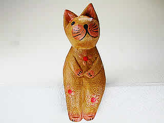 ネコ雑貨・小さな座るバリ猫「花柄猫茶1」