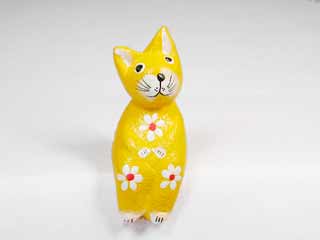 ネコ雑貨・小さな座るバリ猫「ちび花柄猫黄2」