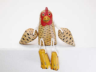 バリ島木彫り置物・木彫り動物「関節鶏　茶1」