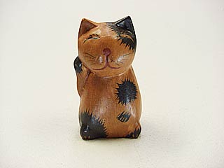 ネコ雑貨・バリ島の木彫りネコ「にっこり招き猫小茶1」